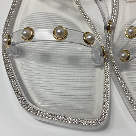 Steve Madden Nonii clear jelly sandals square toe pearl detail NIB - Picture 2 of 5
